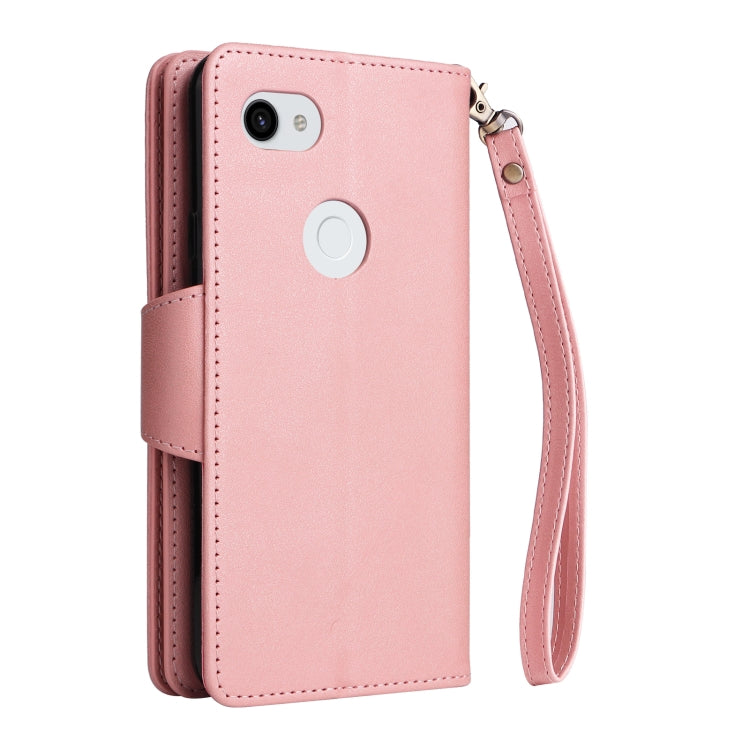 For Google Pixel 3A XL Rivet Buckle 9 Cards Three Fold Leather Phone Case(Rose Gold) - Google Cases by PMC Jewellery | Online Shopping South Africa | PMC Jewellery | Buy Now Pay Later Mobicred