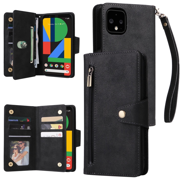 For Google Pixel 4 XL Rivet Buckle 9 Cards Three Fold Leather Phone Case(Black) - Google Cases by PMC Jewellery | Online Shopping South Africa | PMC Jewellery | Buy Now Pay Later Mobicred