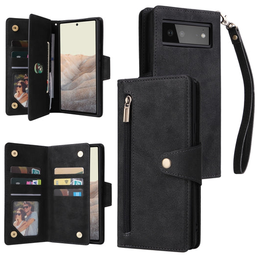 For Google Pixel 6 Rivet Buckle 9 Cards Three Fold Leather Phone Case(Black) - Google Cases by PMC Jewellery | Online Shopping South Africa | PMC Jewellery | Buy Now Pay Later Mobicred