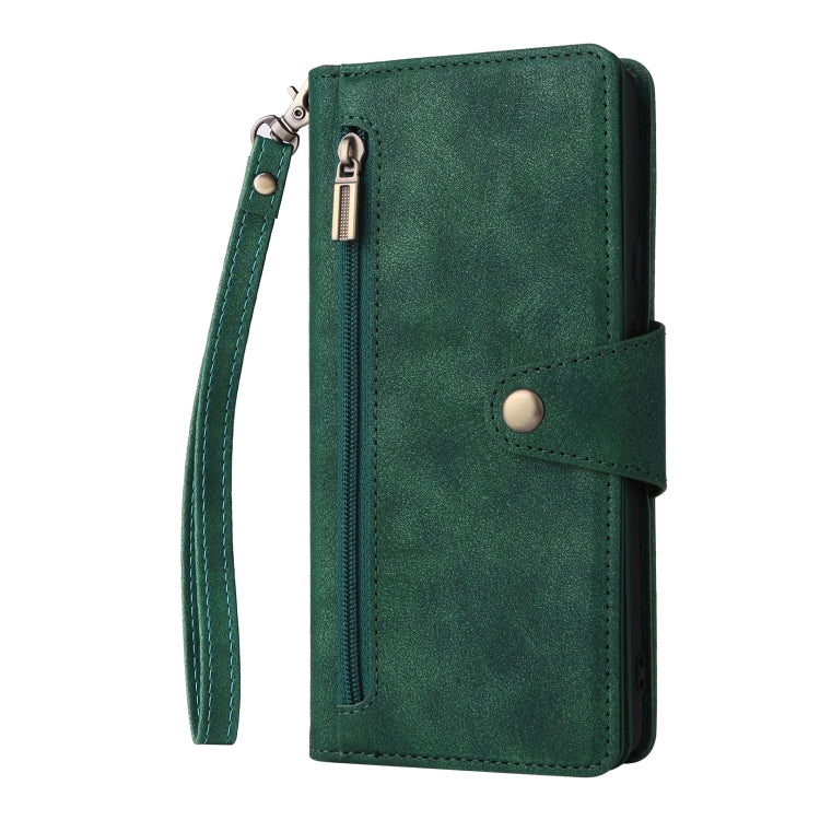 For Google Pixel 6 Pro Rivet Buckle 9 Cards Three Fold Leather Phone Case(Green) - Google Cases by PMC Jewellery | Online Shopping South Africa | PMC Jewellery | Buy Now Pay Later Mobicred