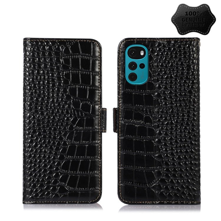 For Motorola Moto G22 Crocodile Top Layer Cowhide Leather Phone Case(Black) - Motorola Cases by PMC TechLife | Online Shopping South Africa | PMC TechLife | Buy Now Pay Later Mobicred