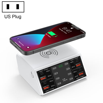 838w 9 in 1 100W 4 PD 3.0 USB-C / Type-C + 4 QC 3.0 USB Ports Smart Digital Display Wireless Charger, US Plug(White) - Multifunction Charger by PMC Jewellery | Online Shopping South Africa | PMC Jewellery | Buy Now Pay Later Mobicred