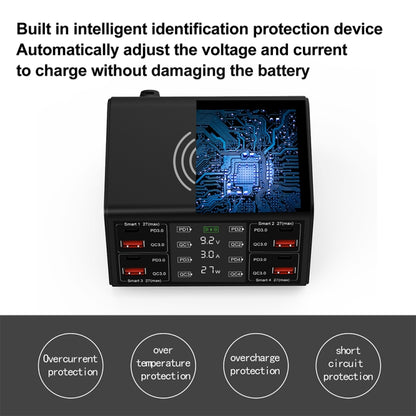 838w 9 in 1 100W 4 PD 3.0 USB-C / Type-C + 4 QC 3.0 USB Ports Smart Digital Display Wireless Charger, UK Plug(White) - Multifunction Charger by PMC Jewellery | Online Shopping South Africa | PMC Jewellery | Buy Now Pay Later Mobicred