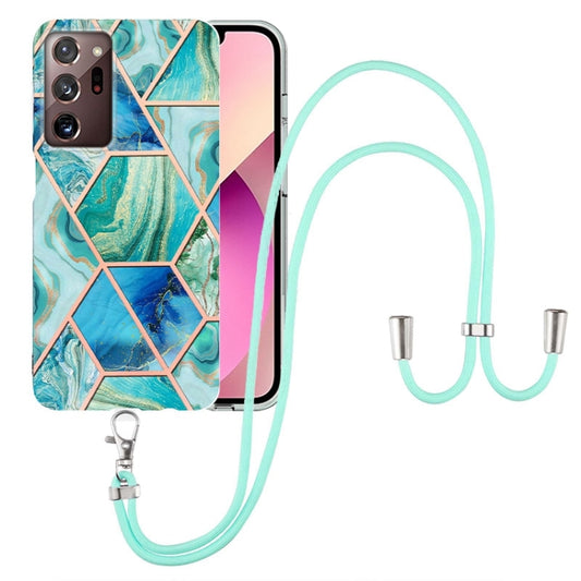 For Samsung Galaxy Note20 Ultra Electroplating Splicing Marble TPU Phone Case with Lanyard(Green) - Galaxy Note20 Ultra Cases by PMC Jewellery | Online Shopping South Africa | PMC Jewellery