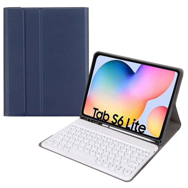 Round Cap Bluetooth Keyboard Leather Case with Pen Slot for Samsung Galaxy Tab S6 Lite, Specification:without Touchpad(Dark Blue+White Keyboard) - Samsung Keyboard by PMC Jewellery | Online Shopping South Africa | PMC Jewellery