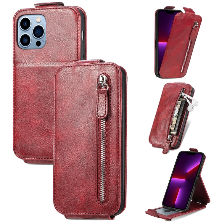 For iPhone 13 Pro Max Zipper Wallet Vertical Flip Leather Phone Case (Red) - iPhone 13 Pro Max Cases by PMC Jewellery | Online Shopping South Africa | PMC Jewellery