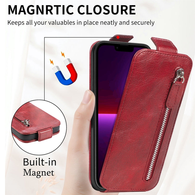 For iPhone 13 Pro Max Zipper Wallet Vertical Flip Leather Phone Case (Red) - iPhone 13 Pro Max Cases by PMC Jewellery | Online Shopping South Africa | PMC Jewellery