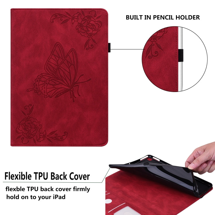 For Huawei MatePad Pro 10.8 2021 Butterfly Flower Embossed Leather Tablet Case(Red) - Huawei by PMC TechLife | Online Shopping South Africa | PMC TechLife | Buy Now Pay Later Mobicred