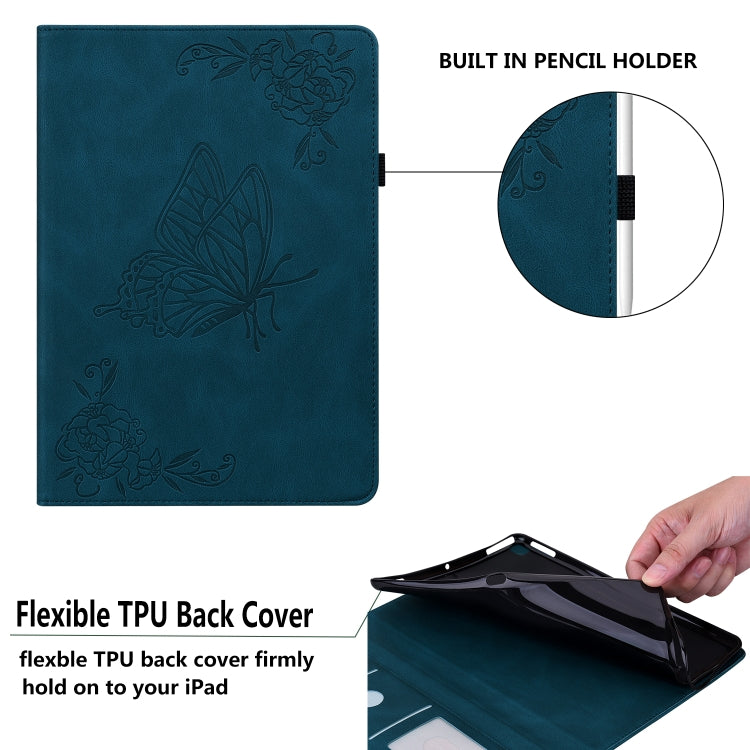 For Huawei MediaPad M5 Lite Butterfly Flower Embossed Leather Tablet Case(Blue) - Huawei by PMC TechLife | Online Shopping South Africa | PMC TechLife | Buy Now Pay Later Mobicred