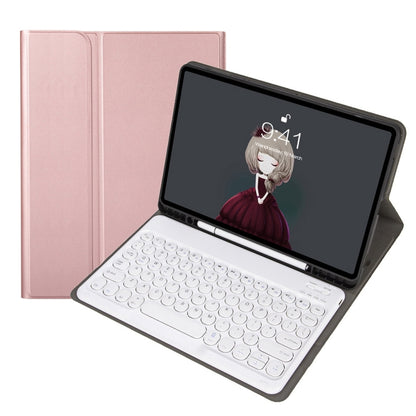 YA700B Lambskin Texture Voltage Round Keycap Bluetooth Keyboard Leather Case For Samsung Galaxy Tab S8 11 inch SM-X700 / SM-X706 & S7 11 inch SM-X700 / SM-T875(Rose Gold) - Samsung Keyboard by PMC Jewellery | Online Shopping South Africa | PMC Jewellery