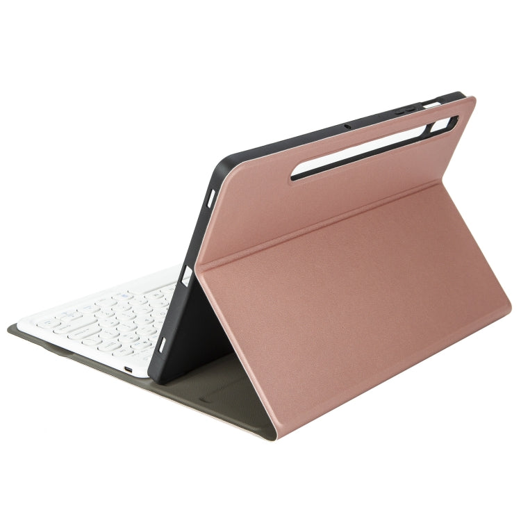 YA700B Lambskin Texture Voltage Round Keycap Bluetooth Keyboard Leather Case For Samsung Galaxy Tab S8 11 inch SM-X700 / SM-X706 & S7 11 inch SM-X700 / SM-T875(Rose Gold) - Samsung Keyboard by PMC Jewellery | Online Shopping South Africa | PMC Jewellery