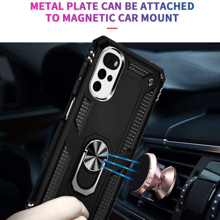 For Motorola Moto G22 Shockproof TPU + PC Holder Phone Case(Black) - Motorola Cases by PMC Jewellery | Online Shopping South Africa | PMC Jewellery | Buy Now Pay Later Mobicred