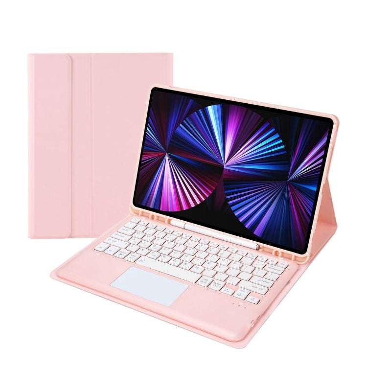 T12B-A Detachable Touch Pad Bluetooth Keyboard Leather Tablet Case For iPad Pro 12.9 inch 2021/2020/2018(Pink) - For iPad Pro by PMC Jewellery | Online Shopping South Africa | PMC Jewellery