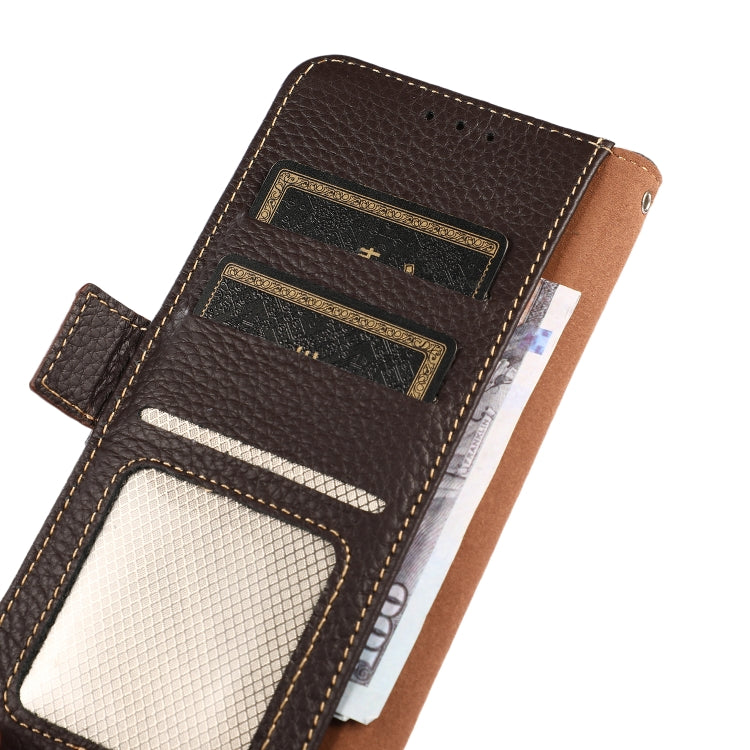 For Nokia C200 KHAZNEH Side-Magnetic Litchi Genuine Leather RFID Phone Case(Brown) - Nokia Cases by PMC TechLife | Online Shopping South Africa | PMC TechLife | Buy Now Pay Later Mobicred