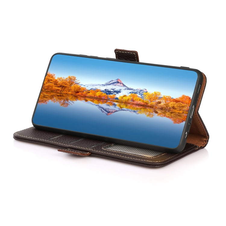 For Nokia C21 Plus KHAZNEH Side-Magnetic Litchi Genuine Leather RFID Phone Case(Brown) - Nokia Cases by PMC TechLife | Online Shopping South Africa | PMC TechLife | Buy Now Pay Later Mobicred