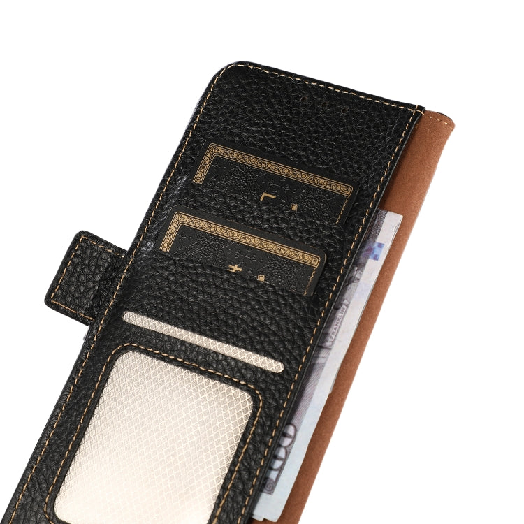 For Nokia C21 KHAZNEH Side-Magnetic Litchi Genuine Leather RFID Phone Case(Black) - Nokia Cases by PMC TechLife | Online Shopping South Africa | PMC TechLife | Buy Now Pay Later Mobicred