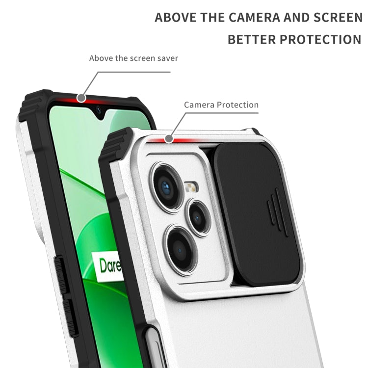 For OPPO Realme C35 Stereoscopic Holder Sliding Camshield Phone Case(White) - Realme Cases by PMC Jewellery | Online Shopping South Africa | PMC Jewellery