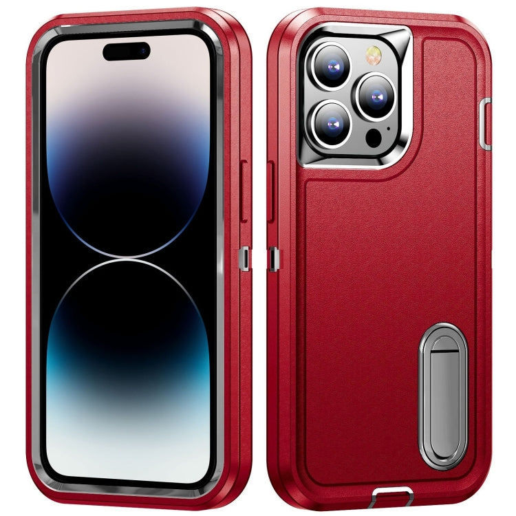 For iPhone 14 Pro Max 3 in 1 Rugged Holder Phone Case (Red + Black) - iPhone 14 Pro Max Cases by PMC TechLife | Online Shopping South Africa | PMC TechLife