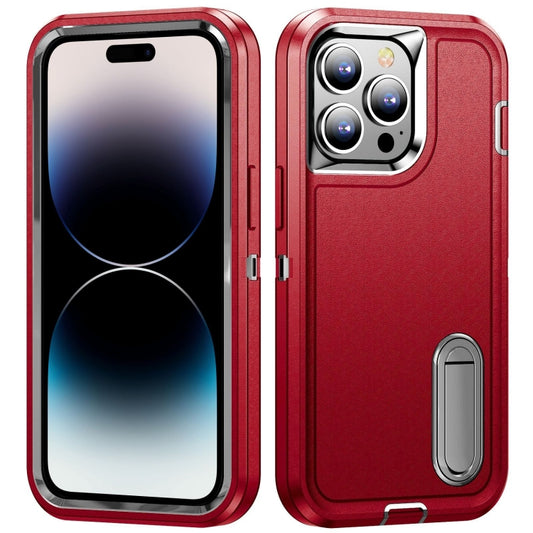 For iPhone 14 Pro Max 3 in 1 Rugged Holder Phone Case (Red + Black) - iPhone 14 Pro Max Cases by PMC Jewellery | Online Shopping South Africa | PMC Jewellery