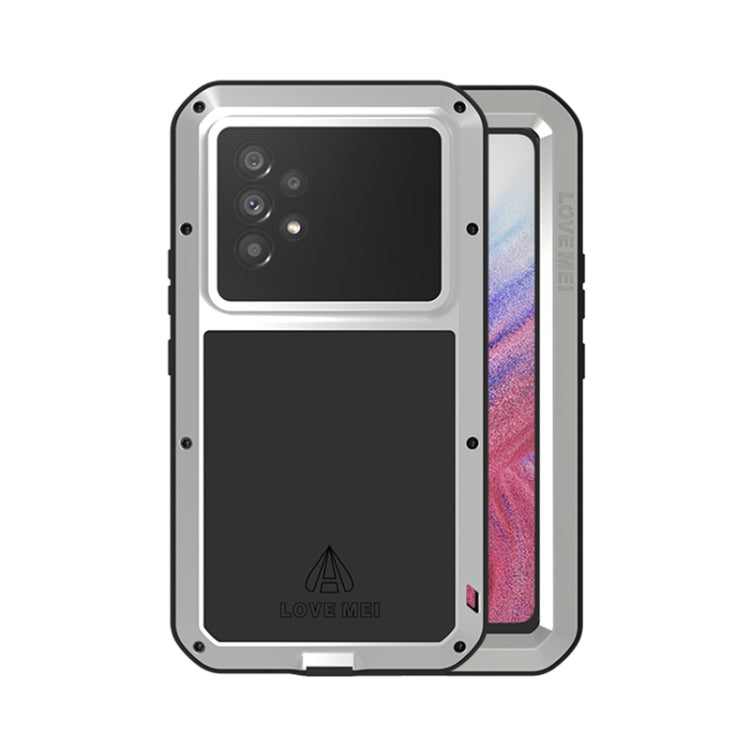 For Samsung Galaxy A53 LOVE MEI Metal Shockproof Waterproof Dustproof Protective Phone Case with Glass(Silver) - Galaxy Phone Cases by LOVE MEI | Online Shopping South Africa | PMC Jewellery | Buy Now Pay Later Mobicred