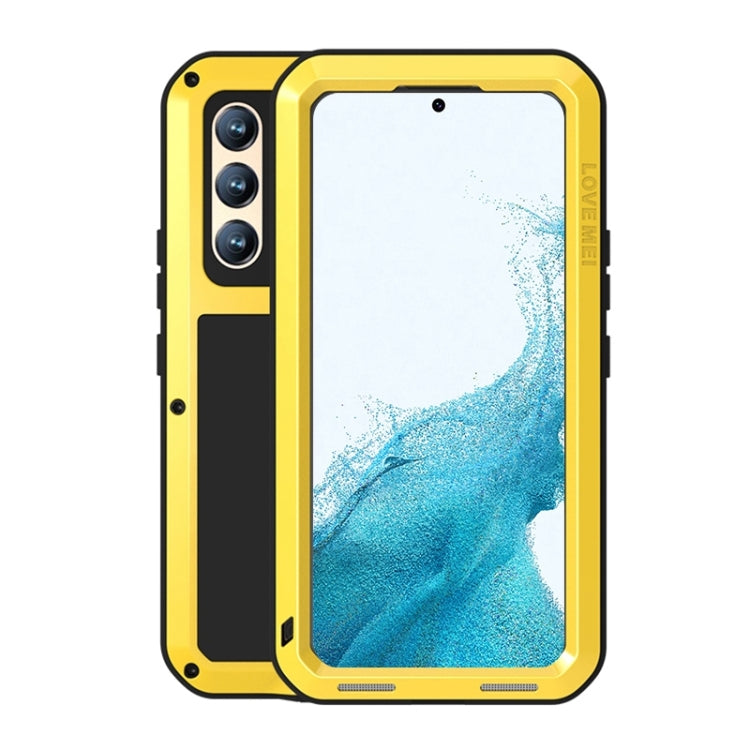 For Samsung Galaxy S22  LOVE MEI Metal Shockproof Waterproof Dustproof Protective Phone Case with Glass(Yellow) - Galaxy S22 5G Cases by LOVE MEI | Online Shopping South Africa | PMC Jewellery