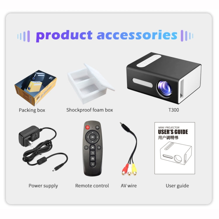 T300 25ANSI LED Portable Home Multimedia Game Projector, Plug Type:AU Plug(Black) - LED Projector by PMC TechLife | Online Shopping South Africa | PMC TechLife | Buy Now Pay Later Mobicred