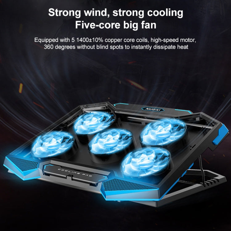 5 Fan 2 USB Lifting Folding Laptop Cooling Stand(Black Blue) - Fan Cooling by PMC Jewellery | Online Shopping South Africa | PMC Jewellery | Buy Now Pay Later Mobicred