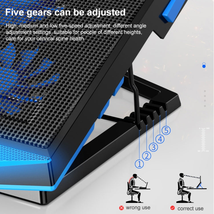 5 Fan 2 USB Lifting Folding Laptop Cooling Stand(Black Blue) - Fan Cooling by PMC Jewellery | Online Shopping South Africa | PMC Jewellery | Buy Now Pay Later Mobicred