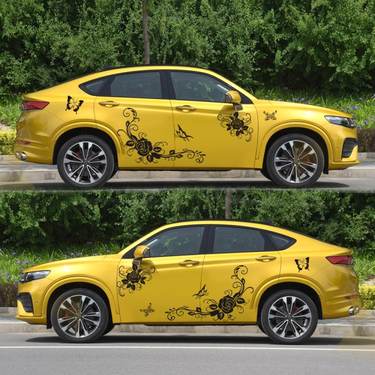 2 PCS/Set D-72 Butterfly Love Flower Pattern Car Modified Decorative Sticker(Black) - Decorative Sticker by PMC TechLife | Online Shopping South Africa | PMC TechLife | Buy Now Pay Later Mobicred