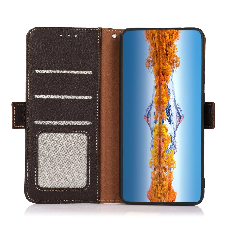 For Huawei Nova 10 Pro KHAZNEH Side-Magnetic Litchi Genuine Leather RFID Phone Case(Brown) - Huawei Cases by PMC TechLife | Online Shopping South Africa | PMC TechLife | Buy Now Pay Later Mobicred