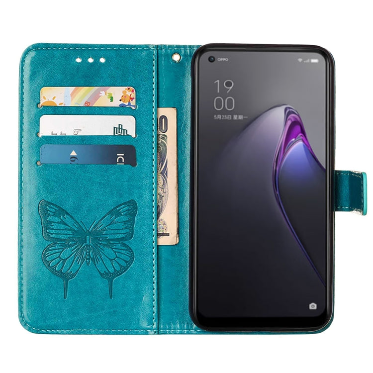 For OPPO Reno8 Pro+ Embossed Butterfly Flip Leather Phone Case(Blue) - OPPO Cases by PMC Jewellery | Online Shopping South Africa | PMC Jewellery