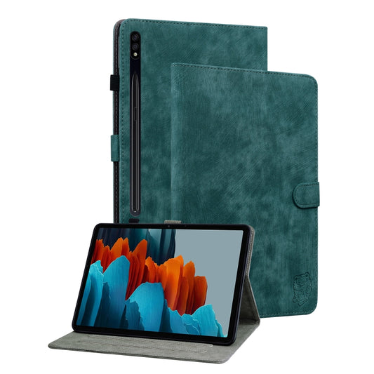 For Samsung Galaxy Tab S9+ Tiger Pattern Flip Leather Tablet Case(Dark Green) - Galaxy Tab S9+ Cases by PMC Jewellery | Online Shopping South Africa | PMC Jewellery | Buy Now Pay Later Mobicred