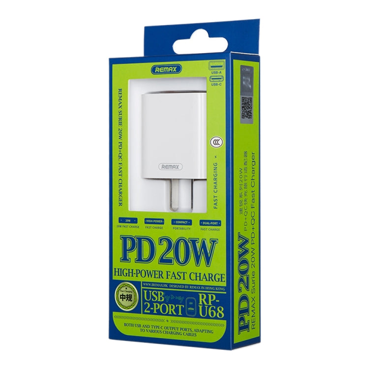 REMAX RP-U68 Speedy Series 20W USB+USB-C/Type-C Interface Fast Charger, Specification:US Plug(White) - USB Charger by REMAX | Online Shopping South Africa | PMC Jewellery | Buy Now Pay Later Mobicred