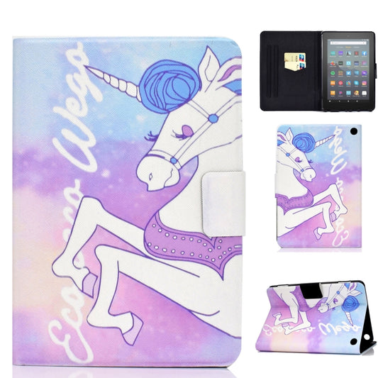 For Amazon Kindle Fire 7 2022 Electric Horizontal Flat Painted Leather Tablet Case(Pink Horse) - Amazon by PMC Jewellery | Online Shopping South Africa | PMC Jewellery | Buy Now Pay Later Mobicred