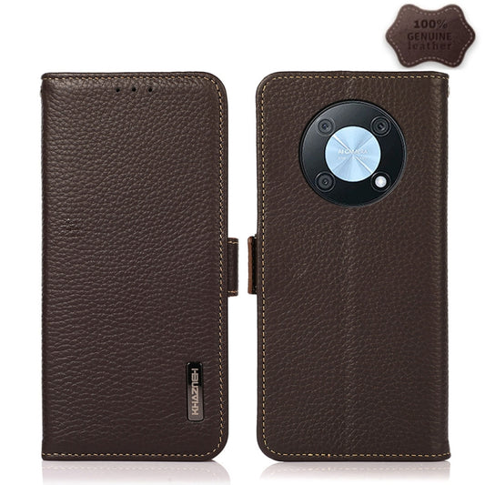 For Huawei nova Y90 / Enjoy 50 Pro KHAZNEH Litchi Texture RFID Genuine Leather Phone Case(Brown) - Huawei Cases by PMC Jewellery | Online Shopping South Africa | PMC Jewellery | Buy Now Pay Later Mobicred