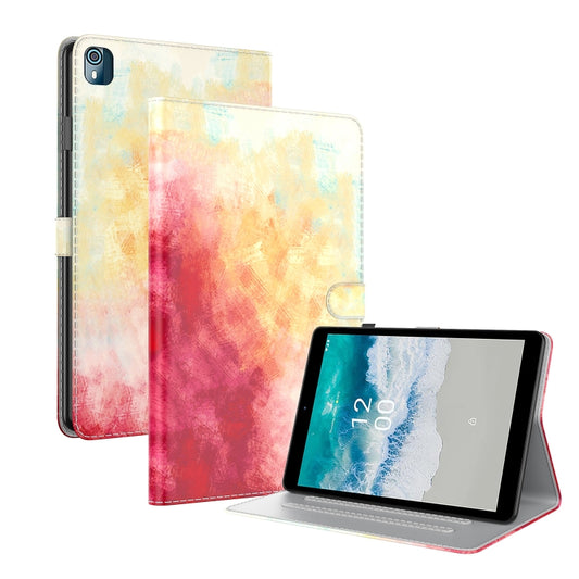 For Nokia T10 Watercolor Pattern Flip Leather Tablet Case(Spring Cherry) - Nokia by PMC Jewellery | Online Shopping South Africa | PMC Jewellery | Buy Now Pay Later Mobicred