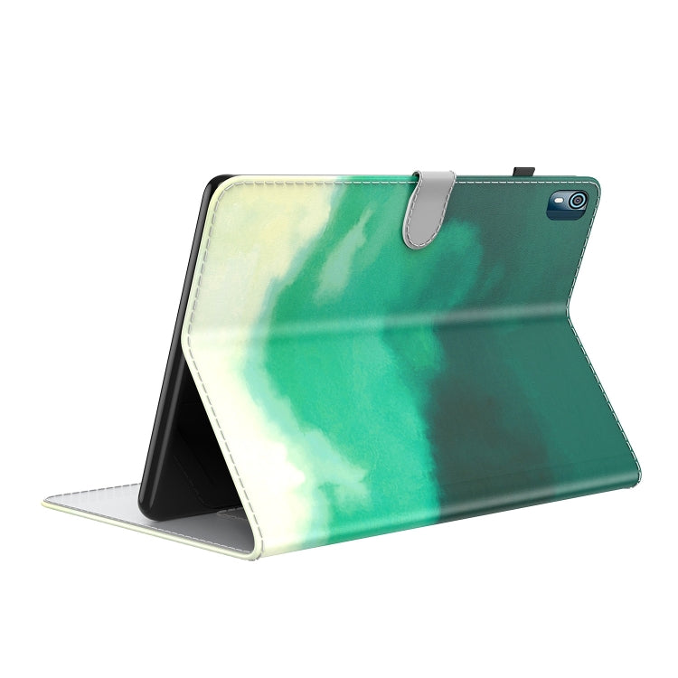 For Nokia T10 Watercolor Pattern Flip Leather Tablet Case(Cyan Green) - Nokia by PMC TechLife | Online Shopping South Africa | PMC TechLife | Buy Now Pay Later Mobicred