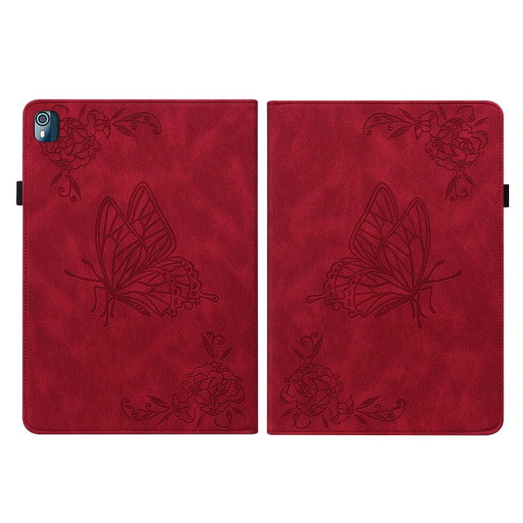 For Nokia T10 Butterfly Flower Embossed Leather Tablet Case(Red) - free shipping - PMC TechLife - Order now!