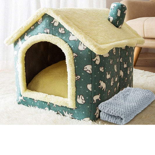 House Type Universal Removable and Washable Pet Dog Cat Bed Pet Supplies, Size:L(Green Bear House + Blanket) - Beds by PMC Jewellery | Online Shopping South Africa | PMC Jewellery | Buy Now Pay Later Mobicred