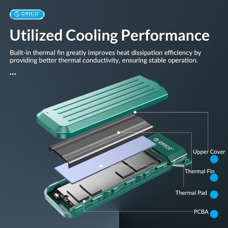 ORICO MM2C3-GR USB3.1 Gen1 Type-C 6Gbps M.2 SATA SSD Enclosure(Green) - External Solid State Drives by ORICO | Online Shopping South Africa | PMC Jewellery | Buy Now Pay Later Mobicred