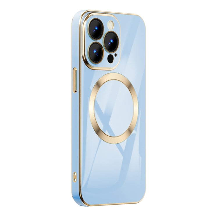 For iPhone 14 Pro Max 6D Gold Plated Magsafe Magnetic Phone Case (Sierra Blue) - iPhone 14 Pro Max Cases by PMC Jewellery | Online Shopping South Africa | PMC Jewellery