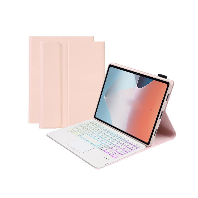 OP12-AS Lambskin Texture Ultra-thin Bluetooth Keyboard Leather Case with Touchpad & Backlight For OPPO Pad Air 10.4 inch(Pink) - Others Keyboard by PMC Jewellery | Online Shopping South Africa | PMC Jewellery