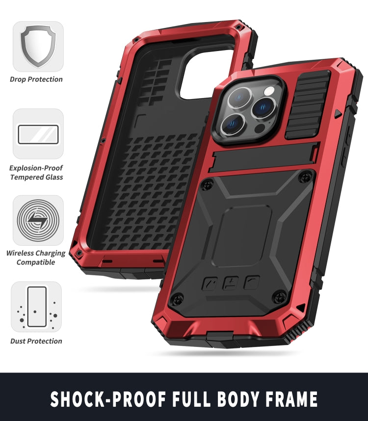 For iPhone 14 Pro Max R-JUST Shockproof Waterproof Dust-proof Case with Holder (Red) - iPhone 14 Pro Max Cases by R-JUST | Online Shopping South Africa | PMC Jewellery | Buy Now Pay Later Mobicred