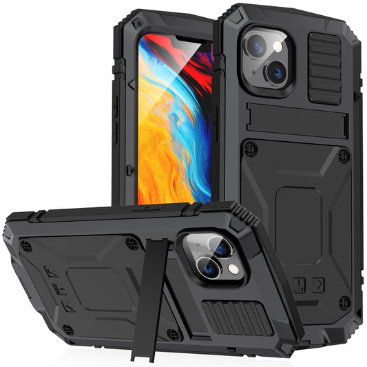 For iPhone 14 R-JUST Shockproof Waterproof Dust-proof Case with Holder (Black) - iPhone 14 Cases by R-JUST | Online Shopping South Africa | PMC Jewellery