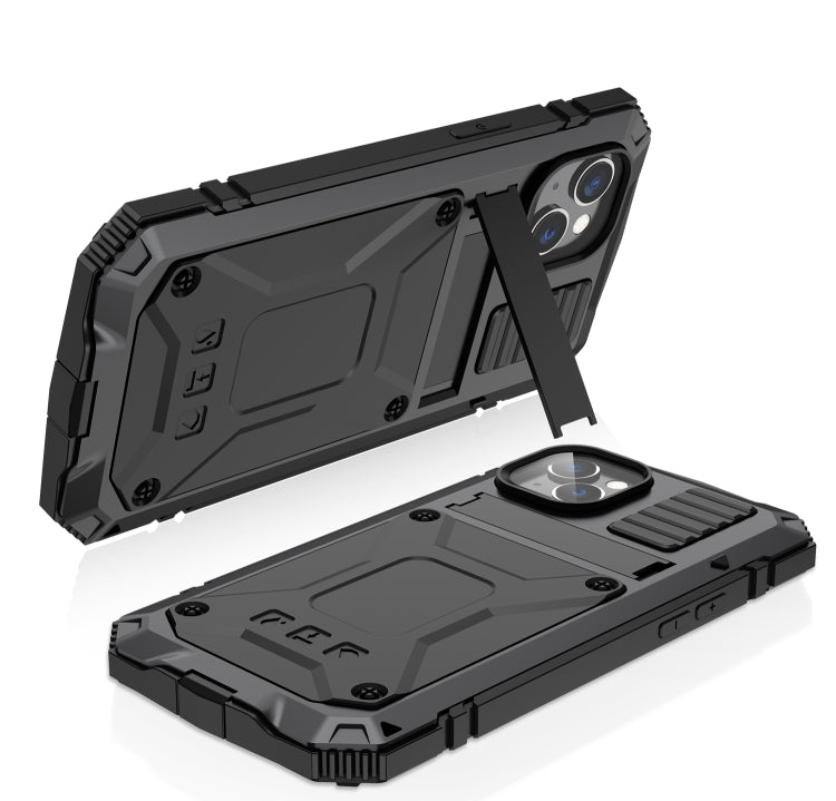 For iPhone 14 R-JUST Shockproof Waterproof Dust-proof Case with Holder (Black) - iPhone 14 Cases by R-JUST | Online Shopping South Africa | PMC Jewellery