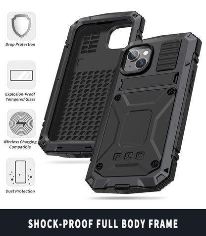 For iPhone 14 R-JUST Shockproof Waterproof Dust-proof Case with Holder (Black) - iPhone 14 Cases by R-JUST | Online Shopping South Africa | PMC Jewellery | Buy Now Pay Later Mobicred