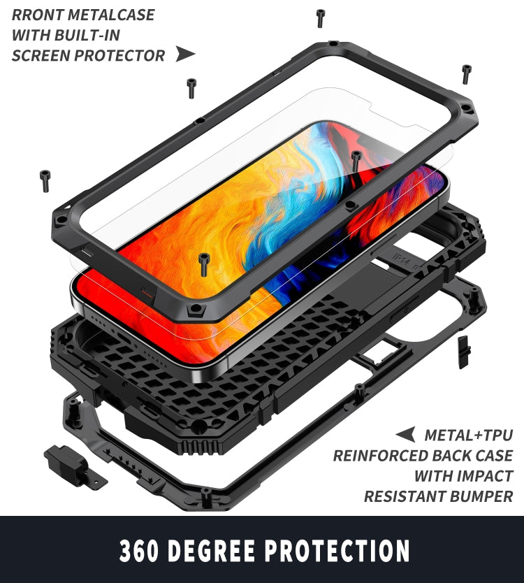 For iPhone 14 R-JUST Shockproof Waterproof Dust-proof Case with Holder (Black) - iPhone 14 Cases by R-JUST | Online Shopping South Africa | PMC Jewellery