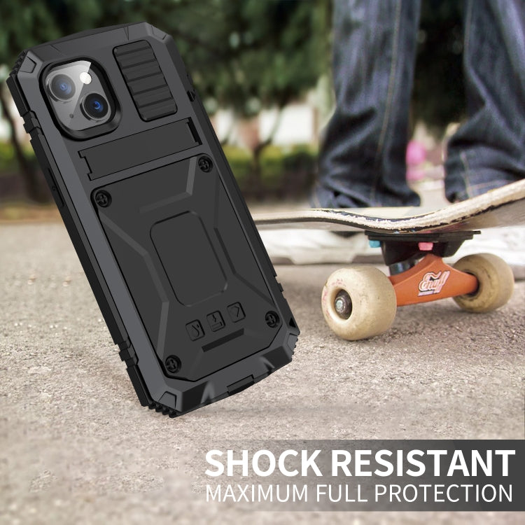 For iPhone 14 R-JUST Shockproof Waterproof Dust-proof Case with Holder (Black) - iPhone 14 Cases by R-JUST | Online Shopping South Africa | PMC Jewellery | Buy Now Pay Later Mobicred