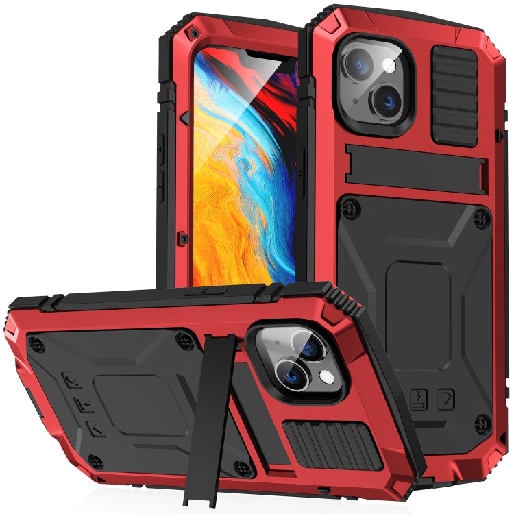 For iPhone 14 Plus R-JUST Shockproof Waterproof Dust-proof Case with Holder (Red) - iPhone 14 Plus Cases by R-JUST | Online Shopping South Africa | PMC Jewellery | Buy Now Pay Later Mobicred