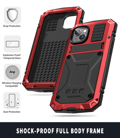 For iPhone 14 Plus R-JUST Shockproof Waterproof Dust-proof Case with Holder (Red) - iPhone 14 Plus Cases by R-JUST | Online Shopping South Africa | PMC Jewellery | Buy Now Pay Later Mobicred